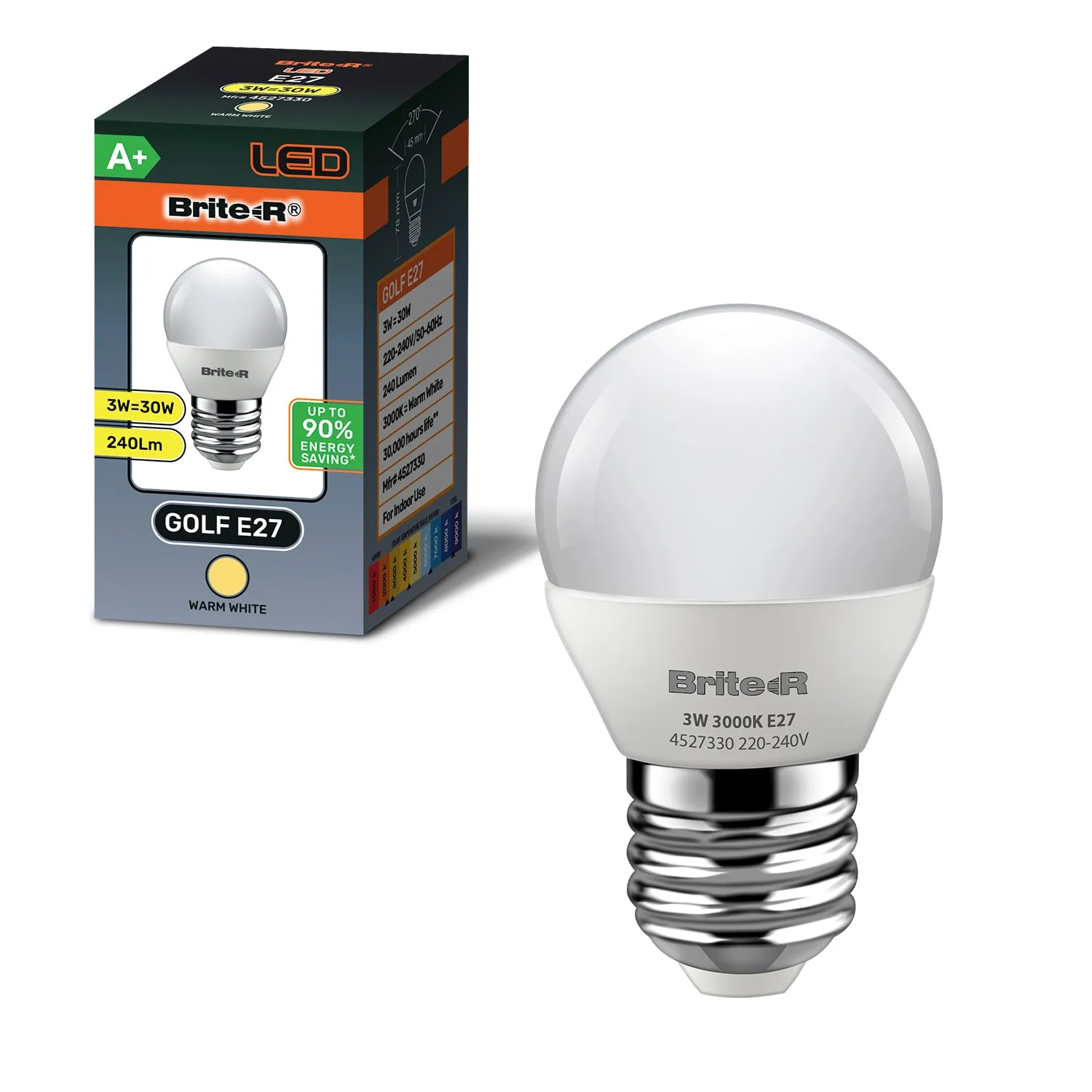 Brite-R 3W E27 ES Golf LED Bulb Warm White 3000K