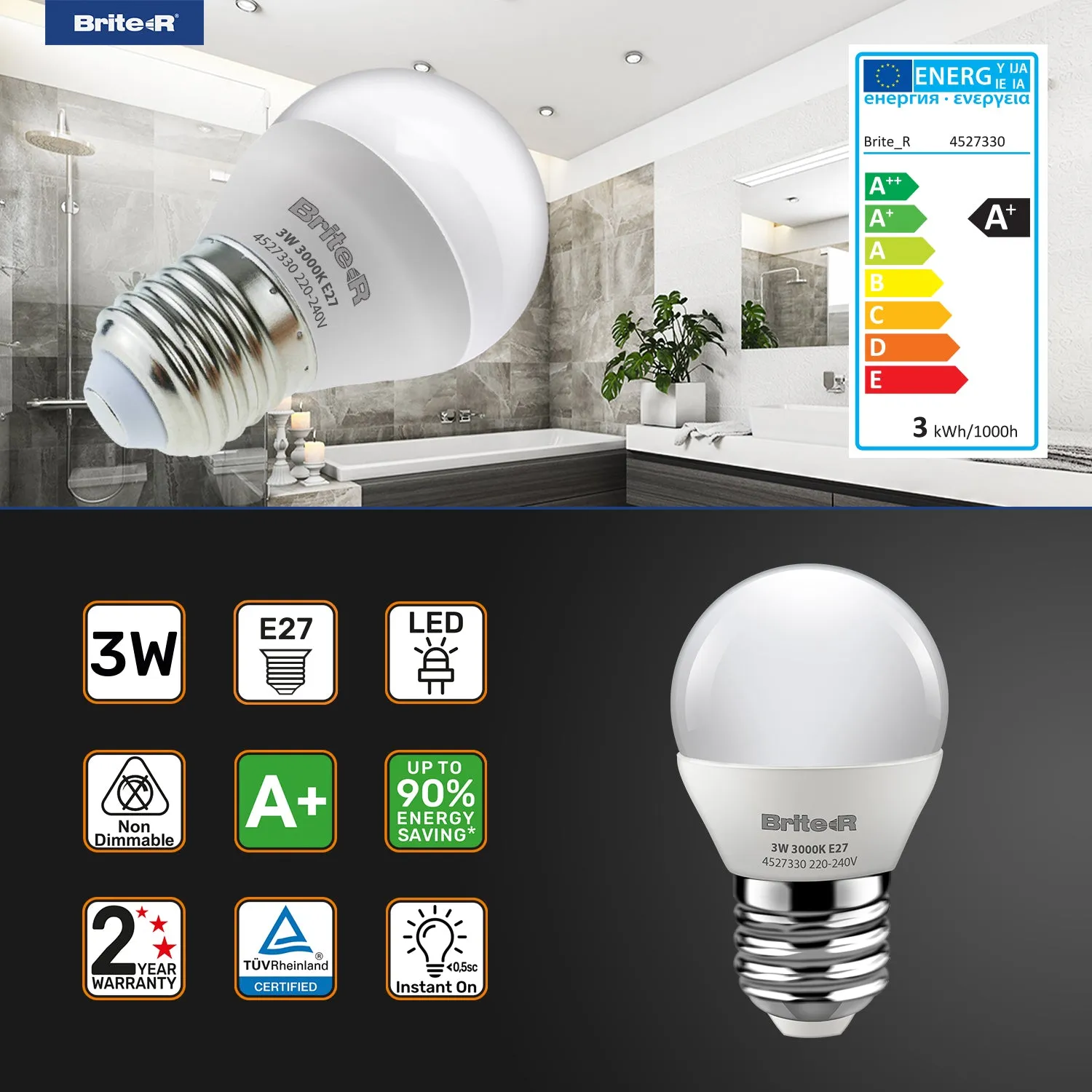Brite-R 3W E27 ES Golf LED Bulb Warm White 3000K