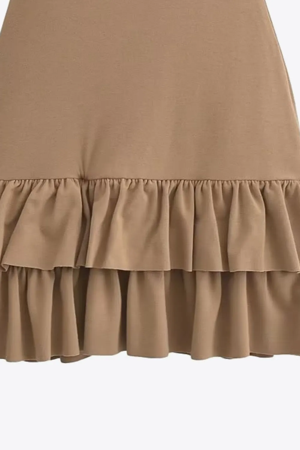Burnt Blush Strapless Ruffle Hem Dress