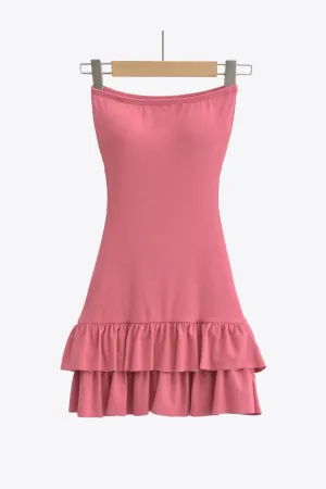 Burnt Blush Strapless Ruffle Hem Dress