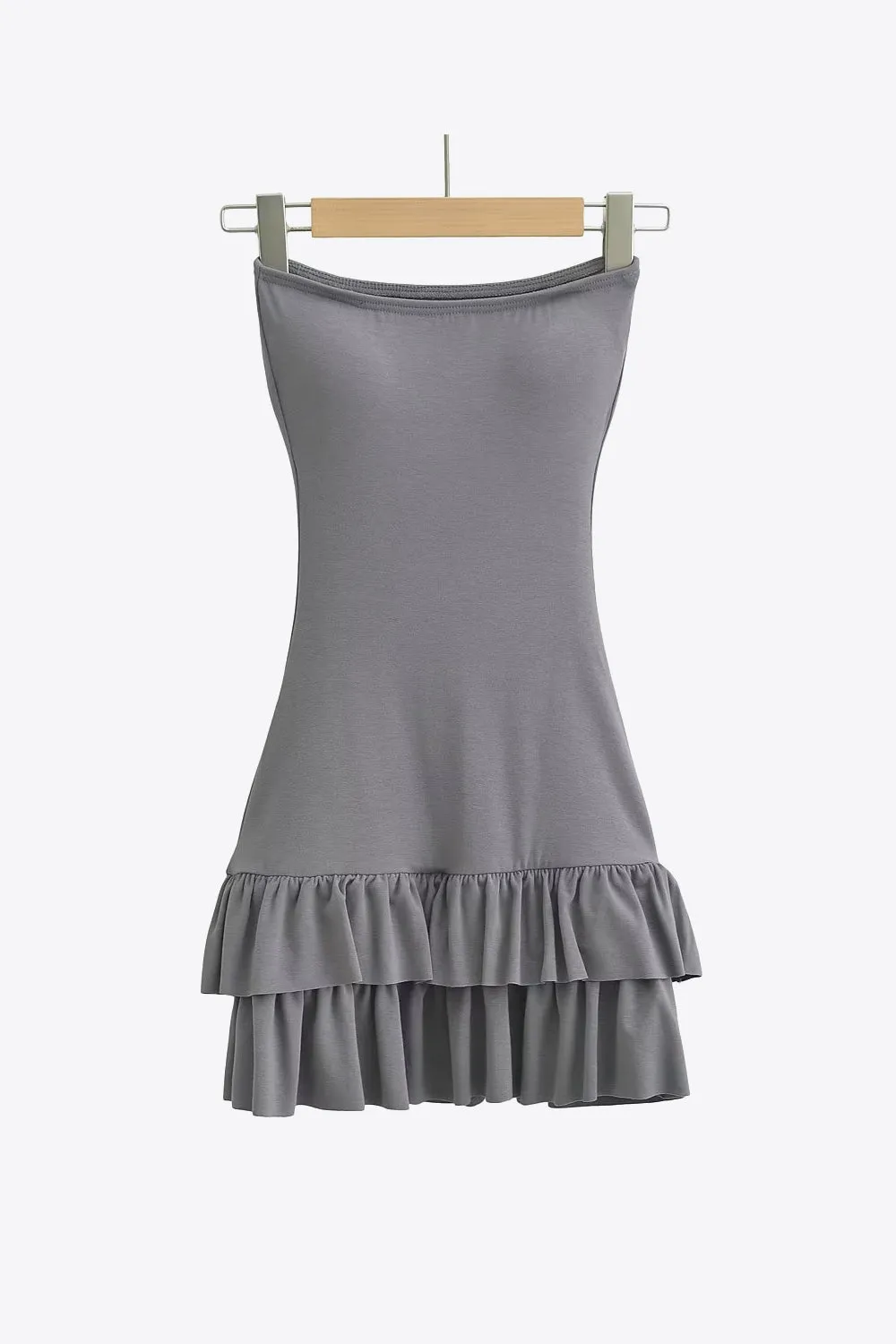 Burnt Blush Strapless Ruffle Hem Dress