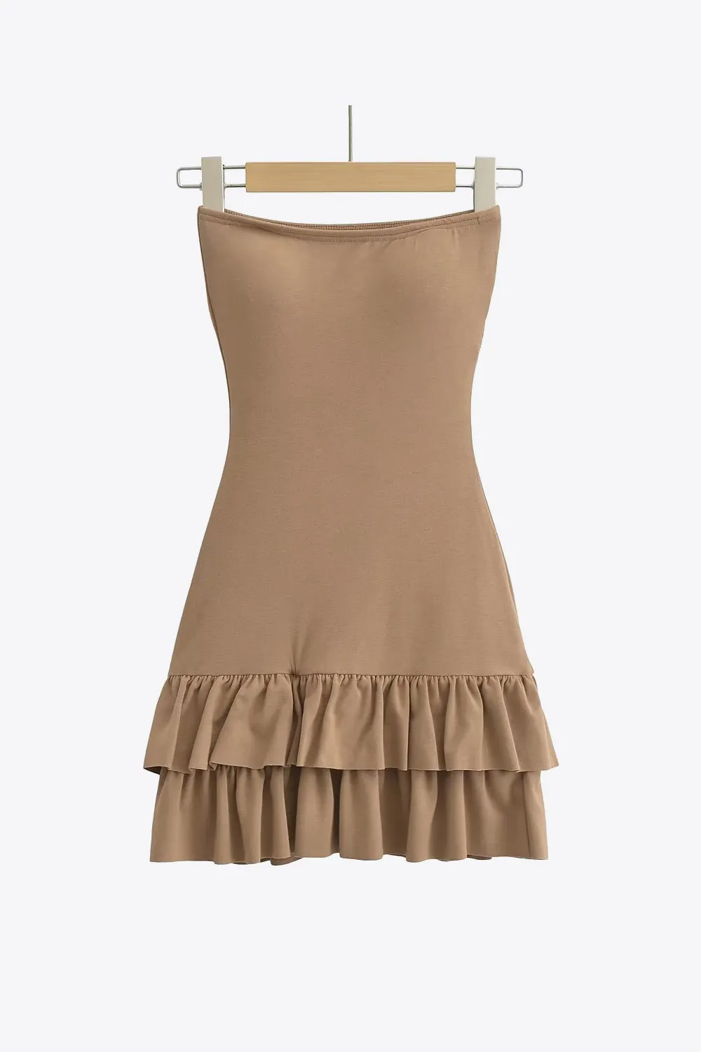 Burnt Blush Strapless Ruffle Hem Dress