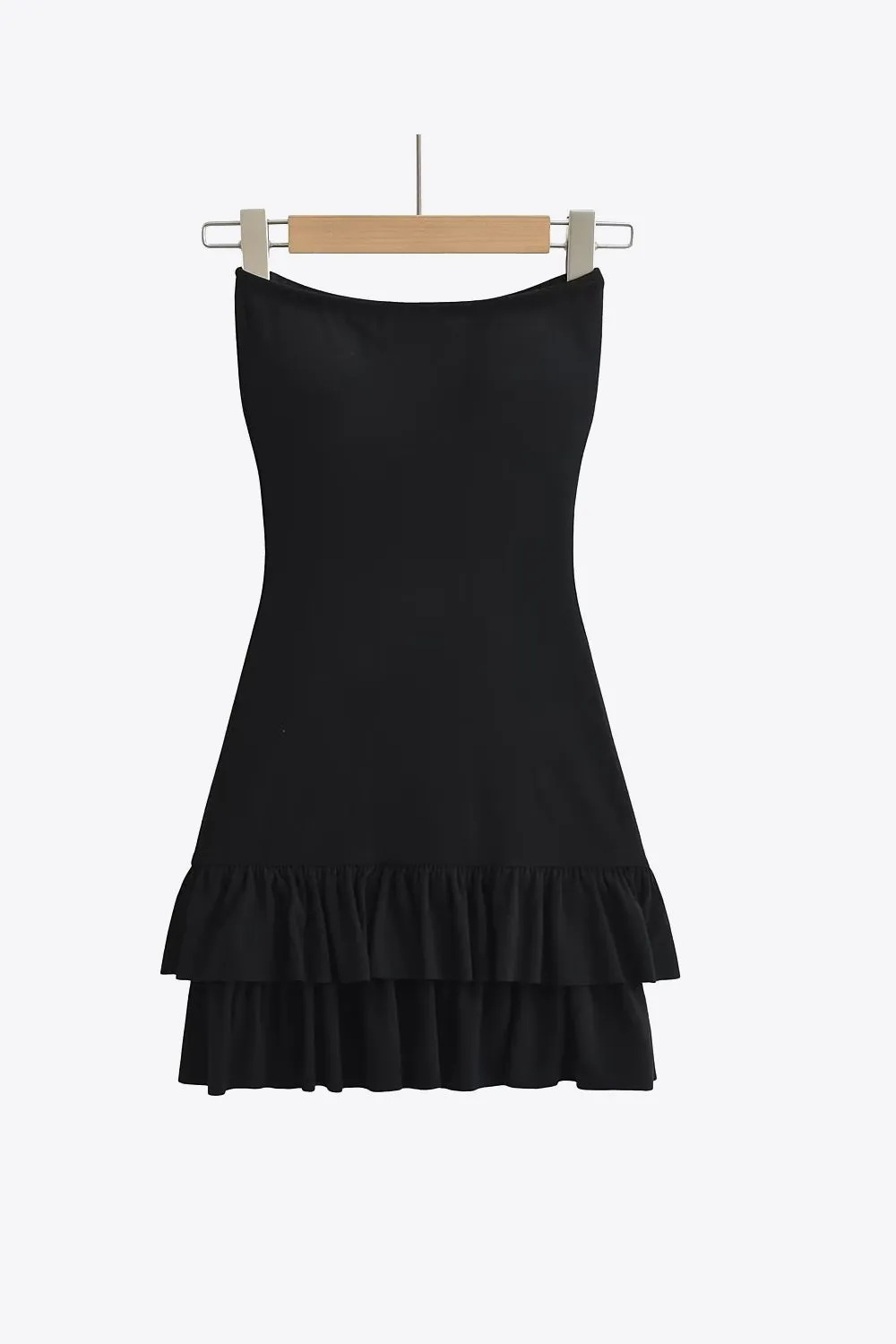 Burnt Blush Strapless Ruffle Hem Dress