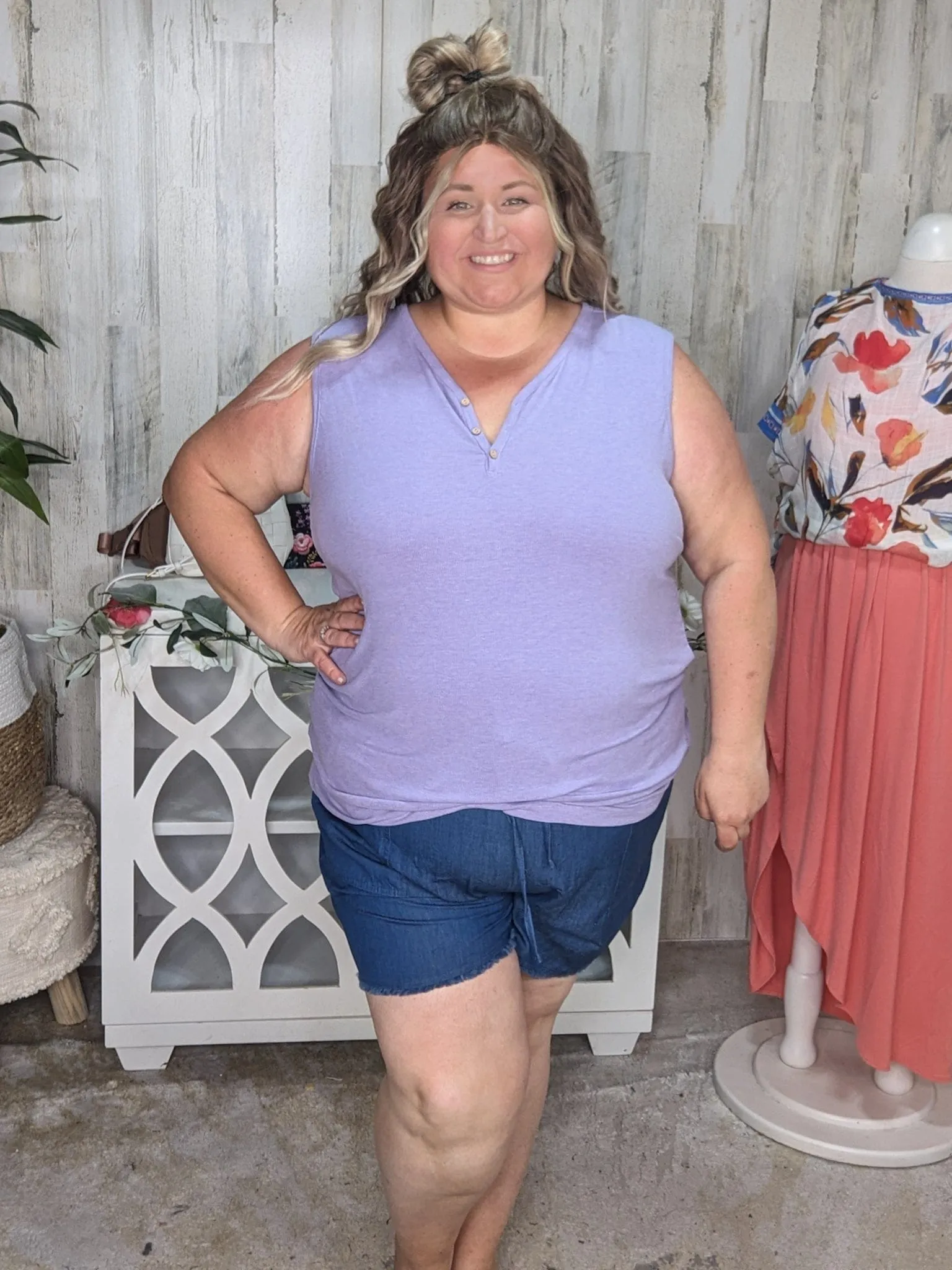 BUTTON FRONT HENLEY TANK (Solid Colors!)