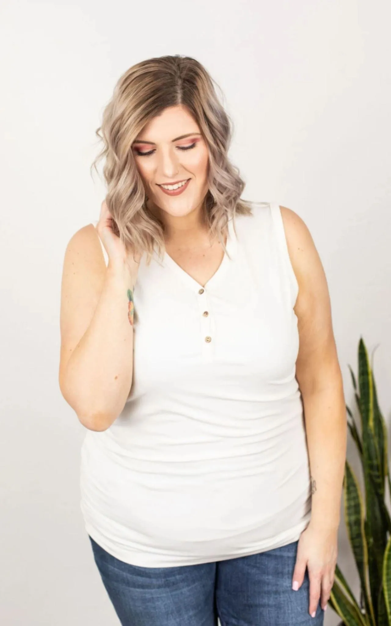 BUTTON FRONT HENLEY TANK (Solid Colors!)