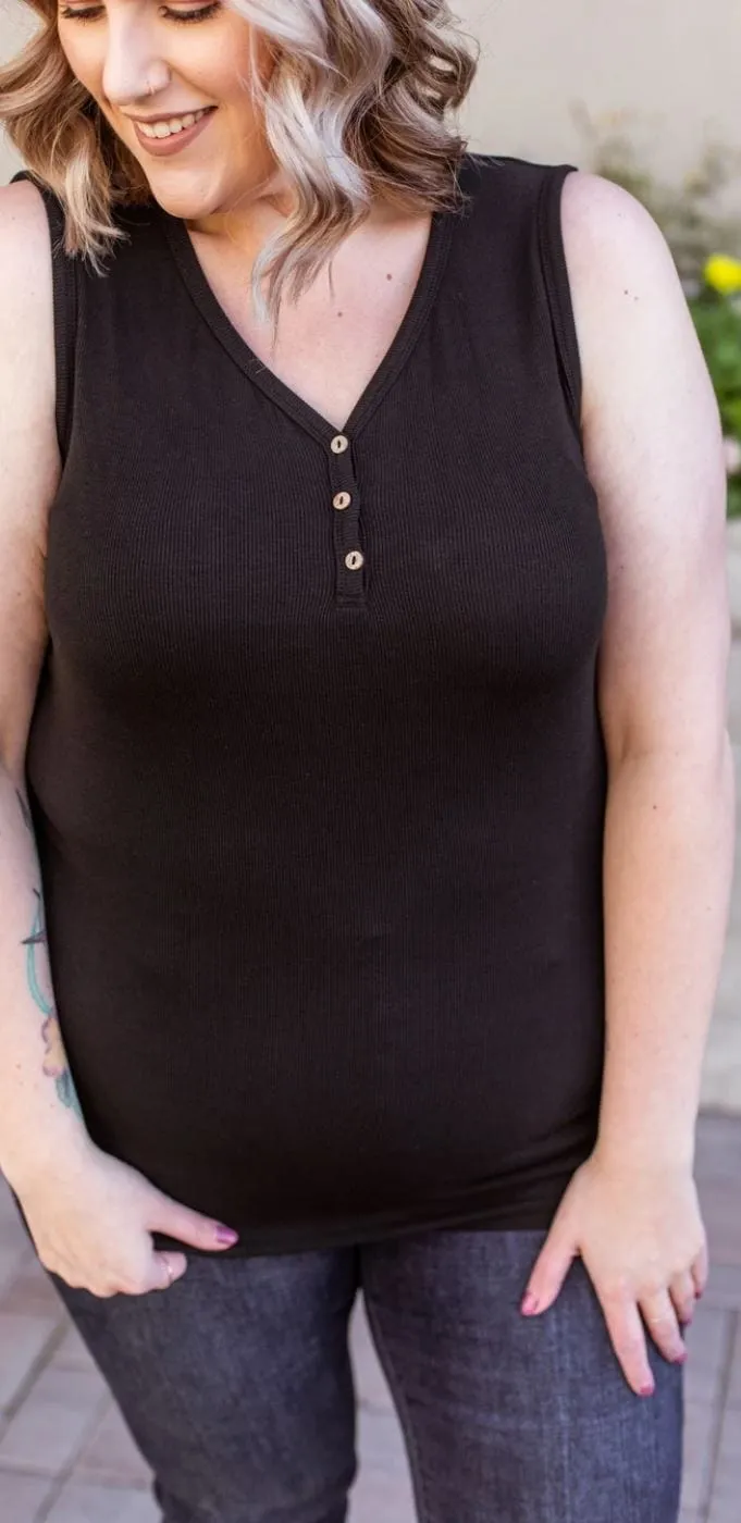 BUTTON FRONT HENLEY TANK (Solid Colors!)