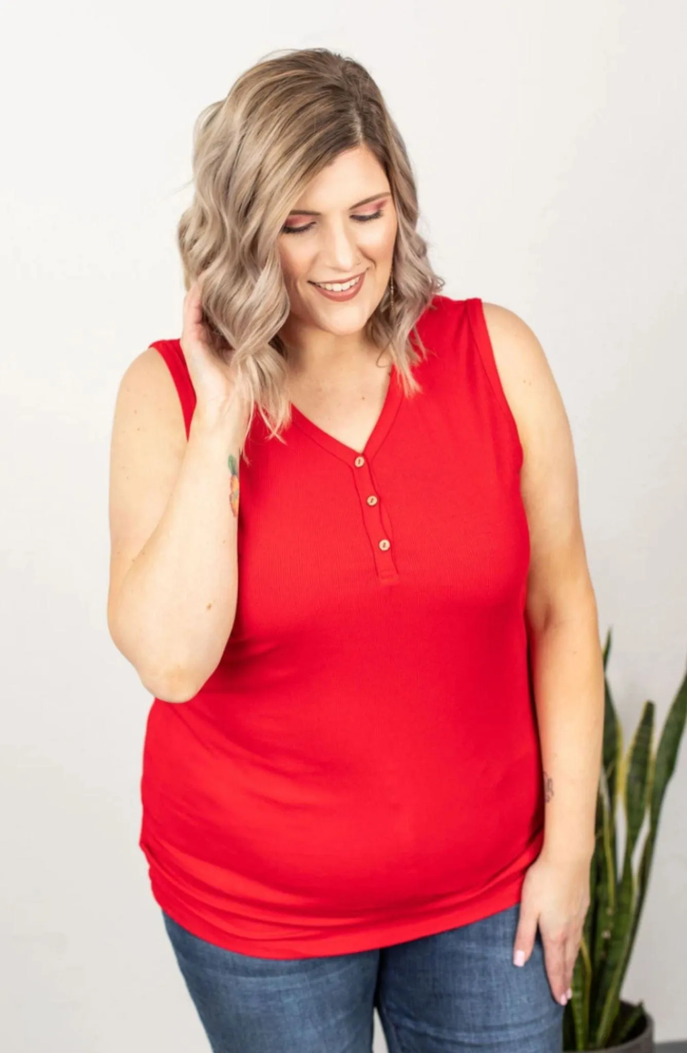BUTTON FRONT HENLEY TANK (Solid Colors!)