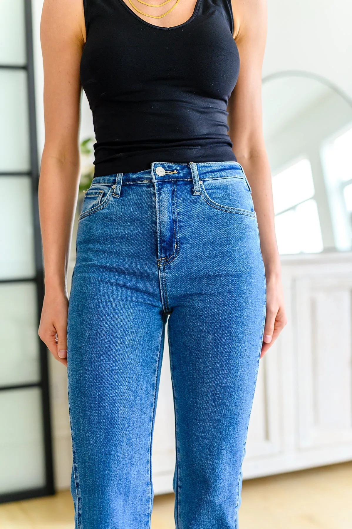 Caitlin High Rise Split Hem Straight Jeans by Risen