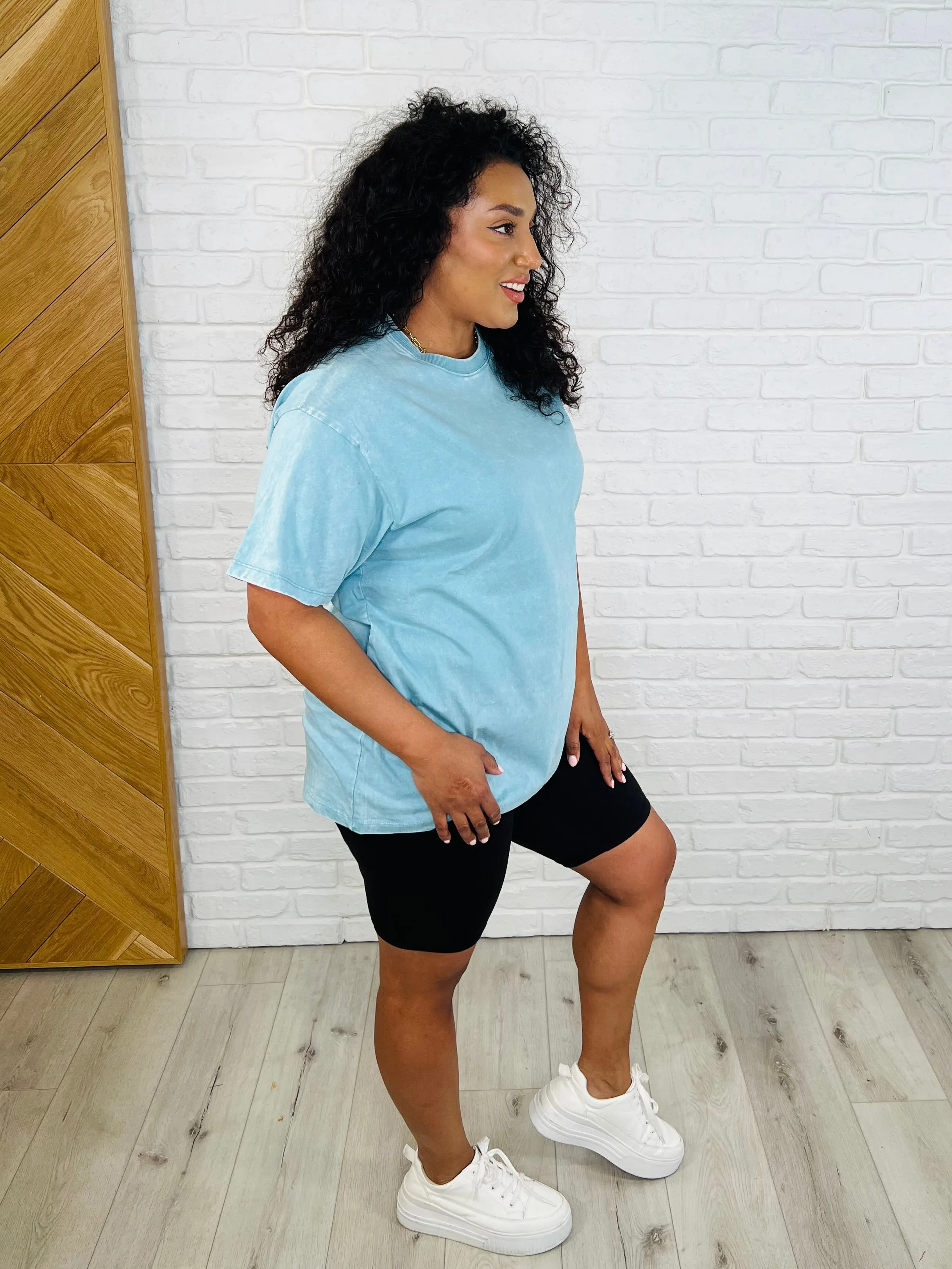 Casual Basic Drop Shoulder Oversized Tee in Dusty Teal