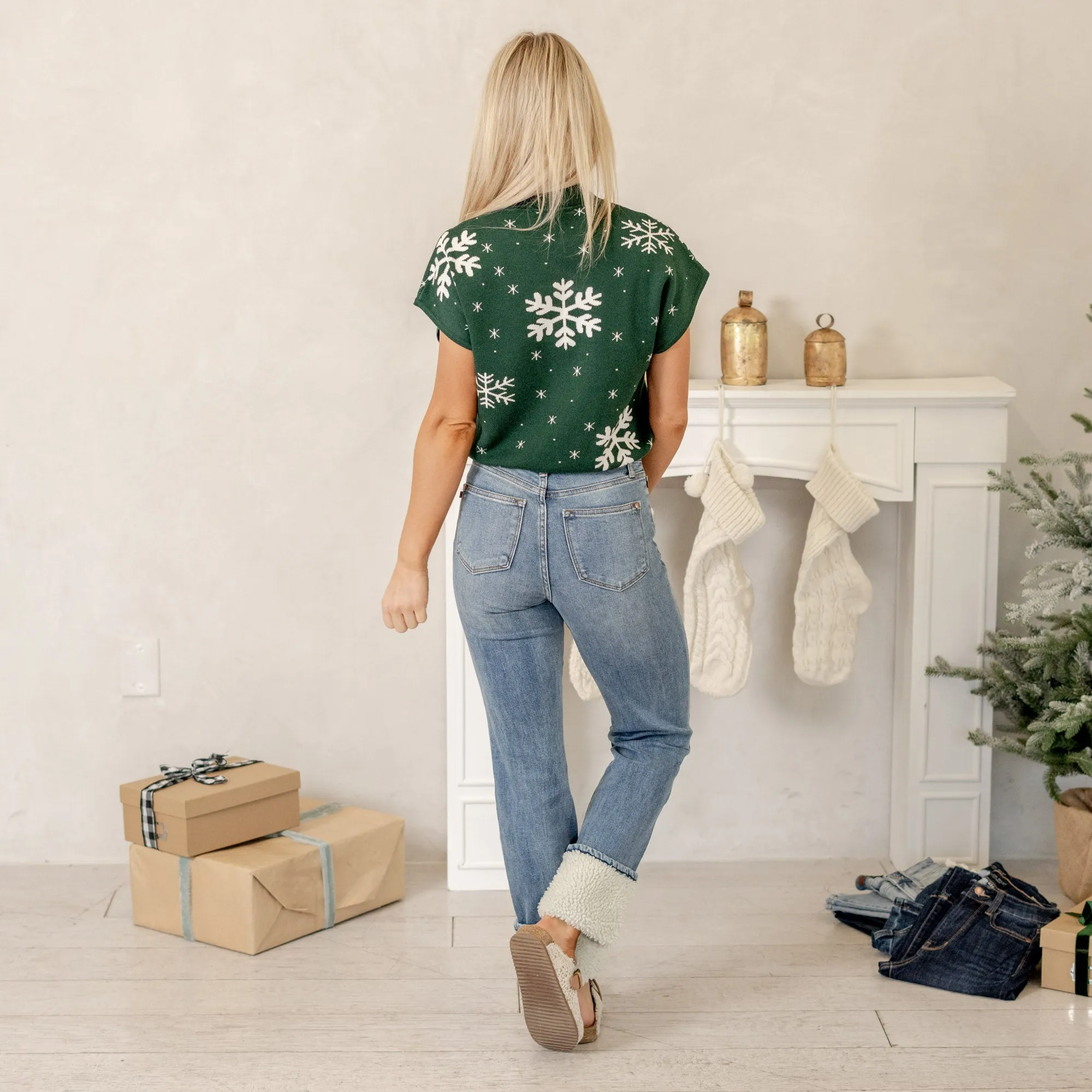 Christmas in a Jean Shearling High Rise Cuffed Straight Leg Regular & Plus Sizes