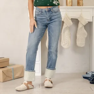 Christmas in a Jean Shearling High Rise Cuffed Straight Leg Regular & Plus Sizes