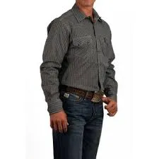 CLMTW1301031-S-Black Cinch L/S Print Modern Fit Snap