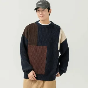 Color Block Crew Neck Pullover
