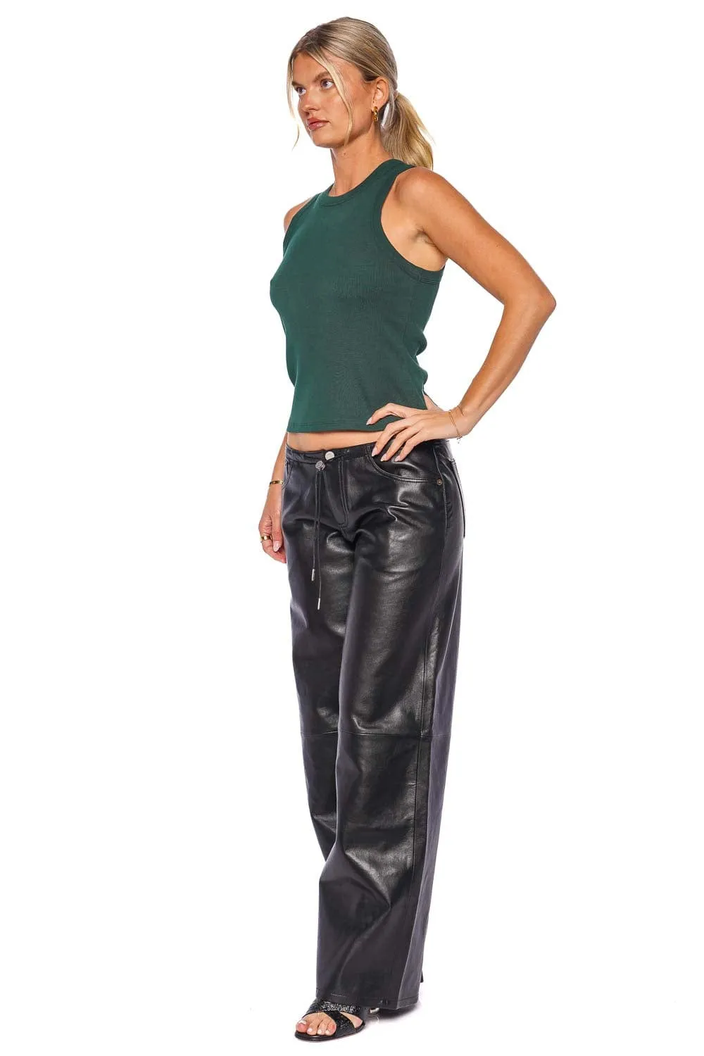 Cool Black Leather Low Rise Jean