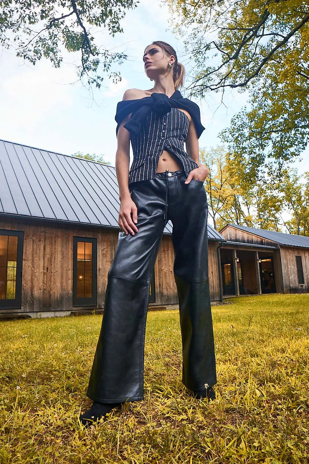 Cool Black Leather Low Rise Jean