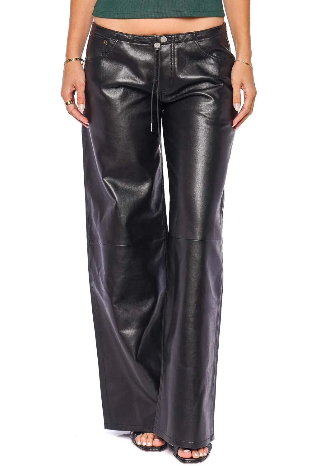 Cool Black Leather Low Rise Jean