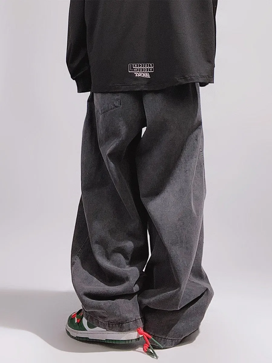 Crosses Wide Leg Baggy Faded Jeans