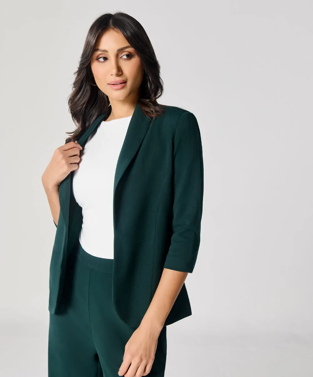 Curved Label Collared Classic Jacket- Green