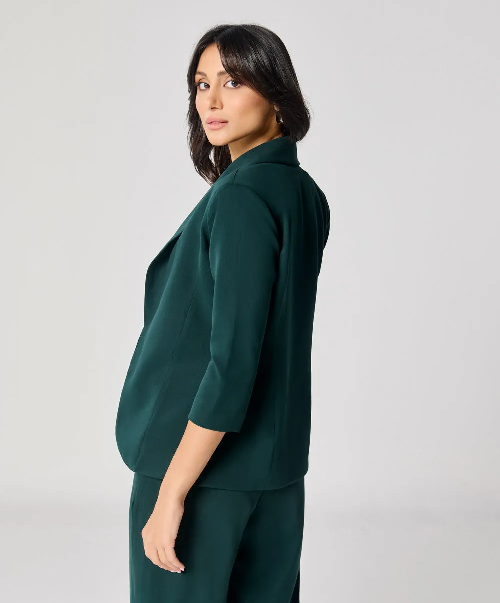 Curved Label Collared Classic Jacket- Green