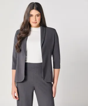 Curved Label Collared Classic Jacket- Grey