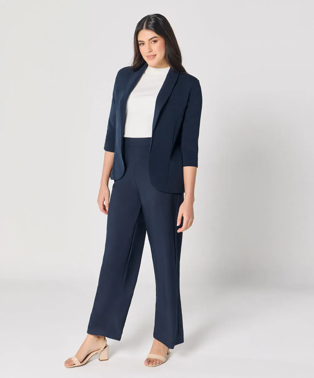 Curved Label Collared Classic Jacket- Navy Blue