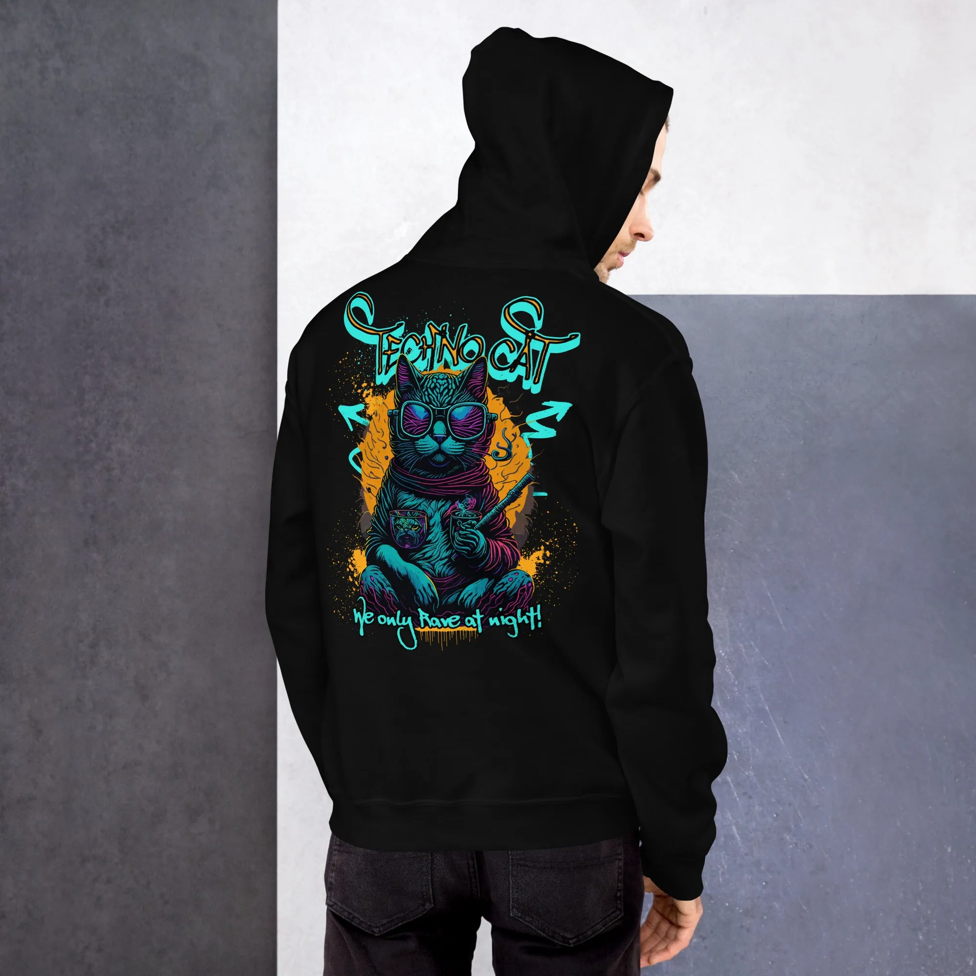 Cyberpunk Hoodie | Only Rave at Night | Psychedelic Cat