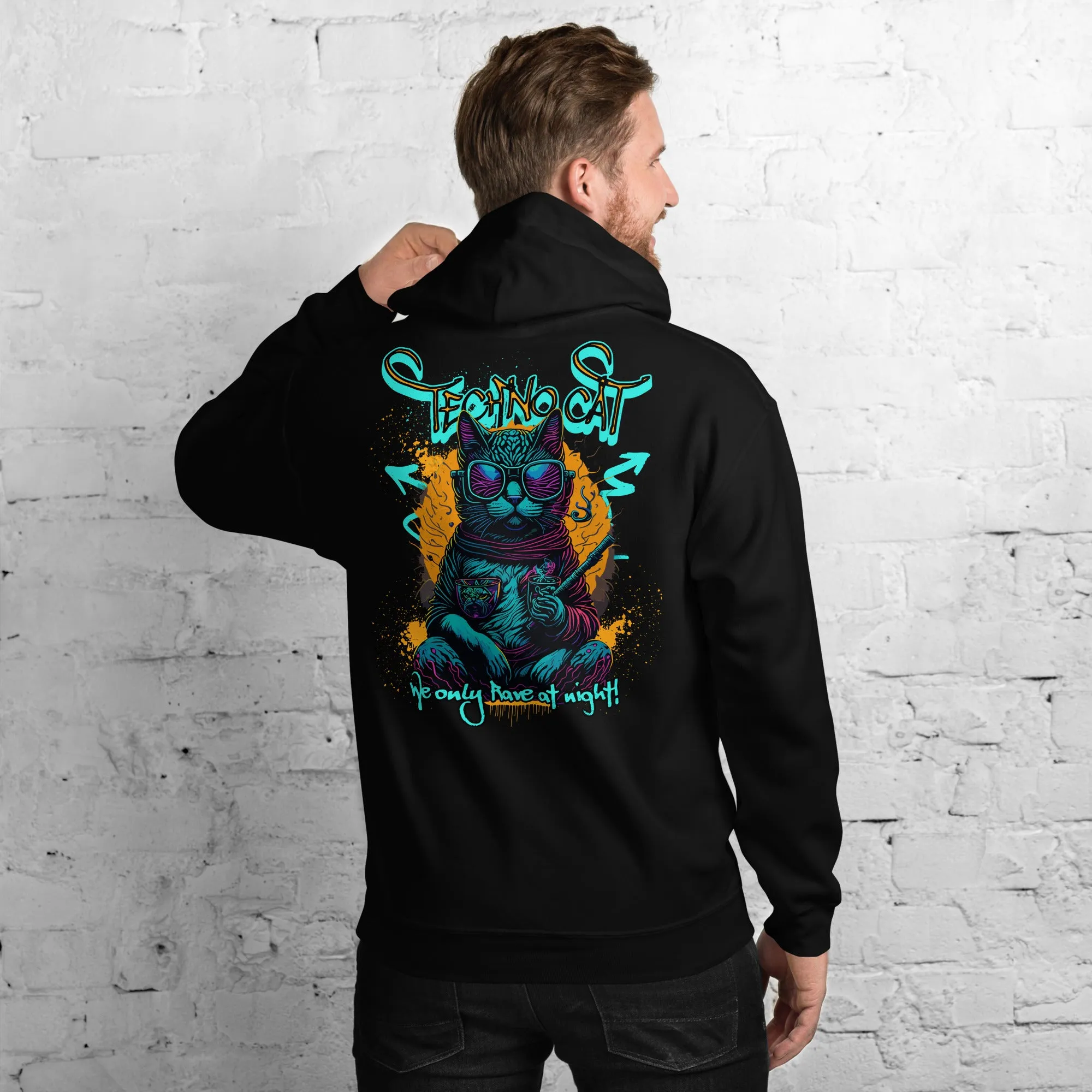 Cyberpunk Hoodie | Only Rave at Night | Psychedelic Cat