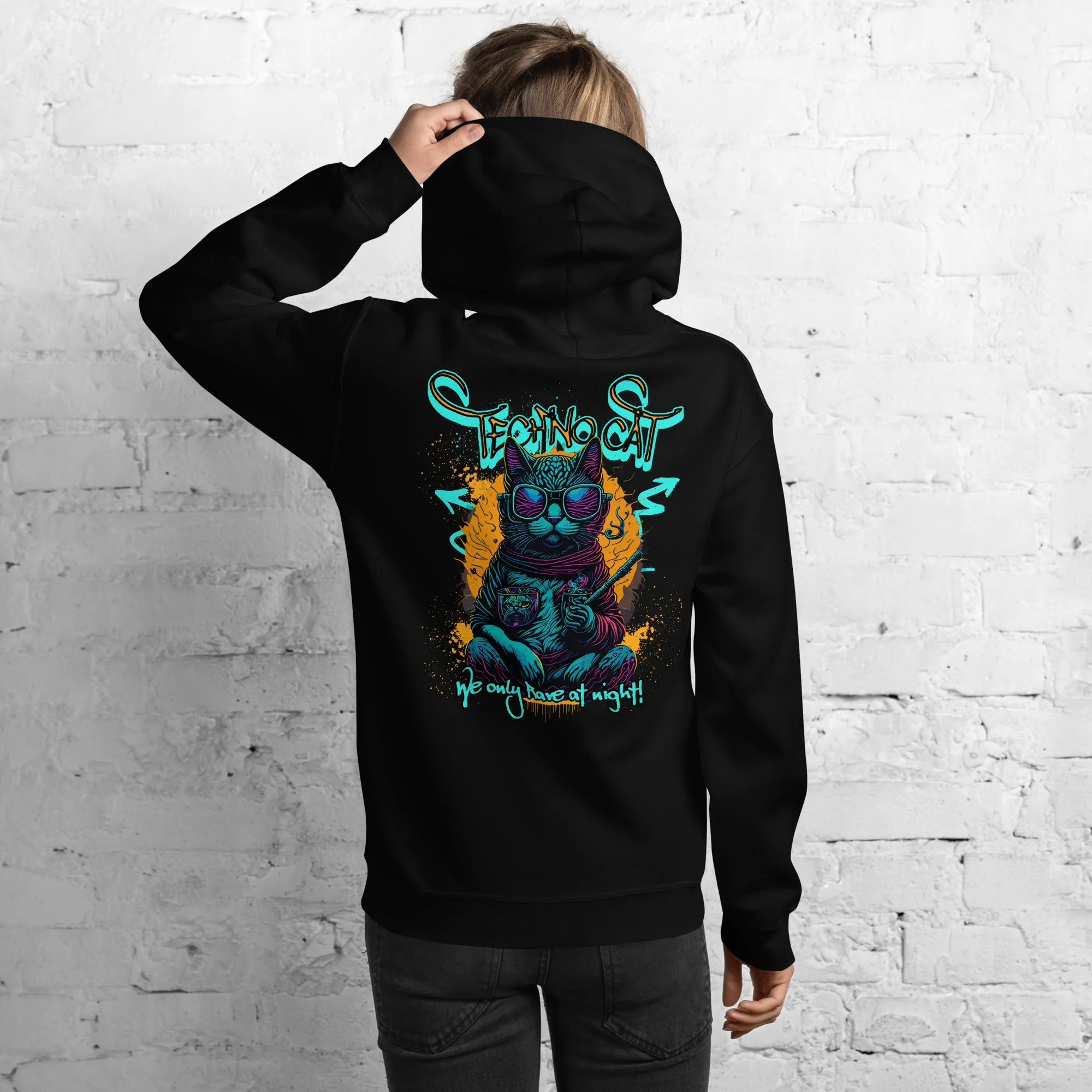Cyberpunk Hoodie | Only Rave at Night | Psychedelic Cat