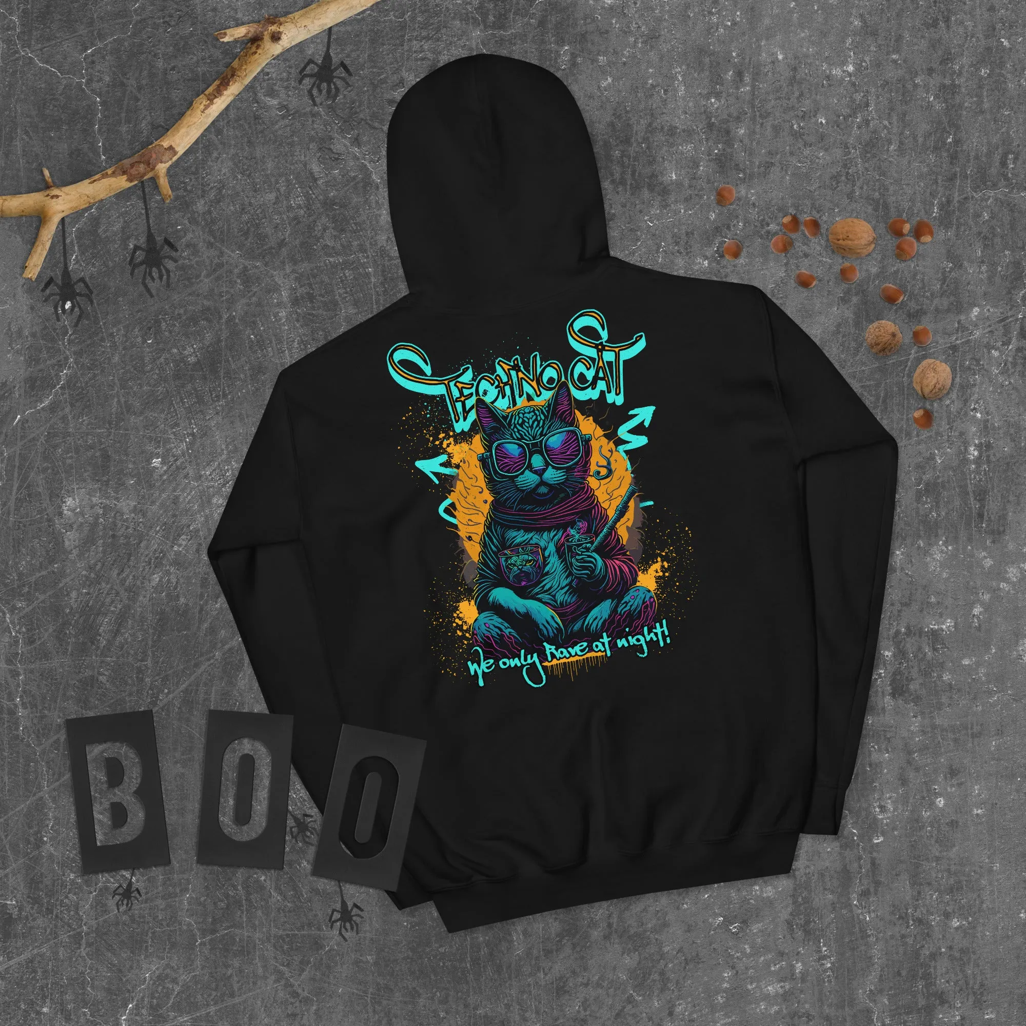 Cyberpunk Hoodie | Only Rave at Night | Psychedelic Cat