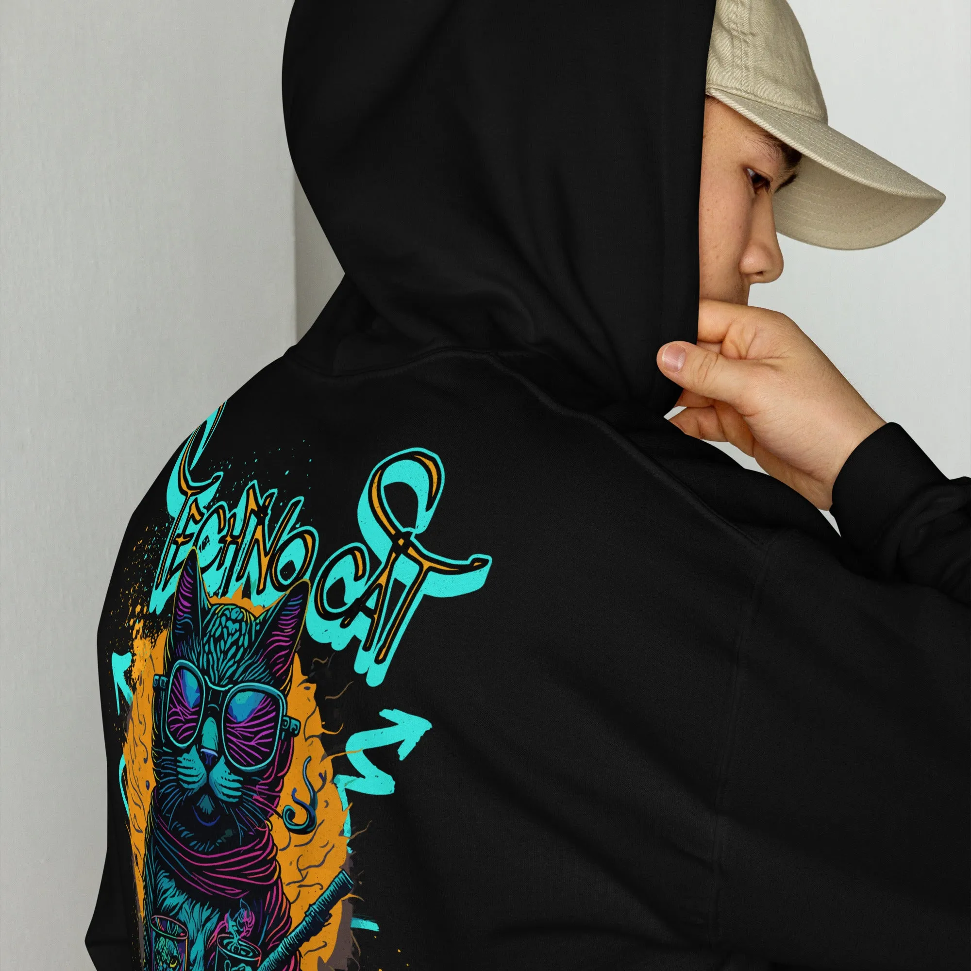 Cyberpunk Hoodie | Only Rave at Night | Psychedelic Cat