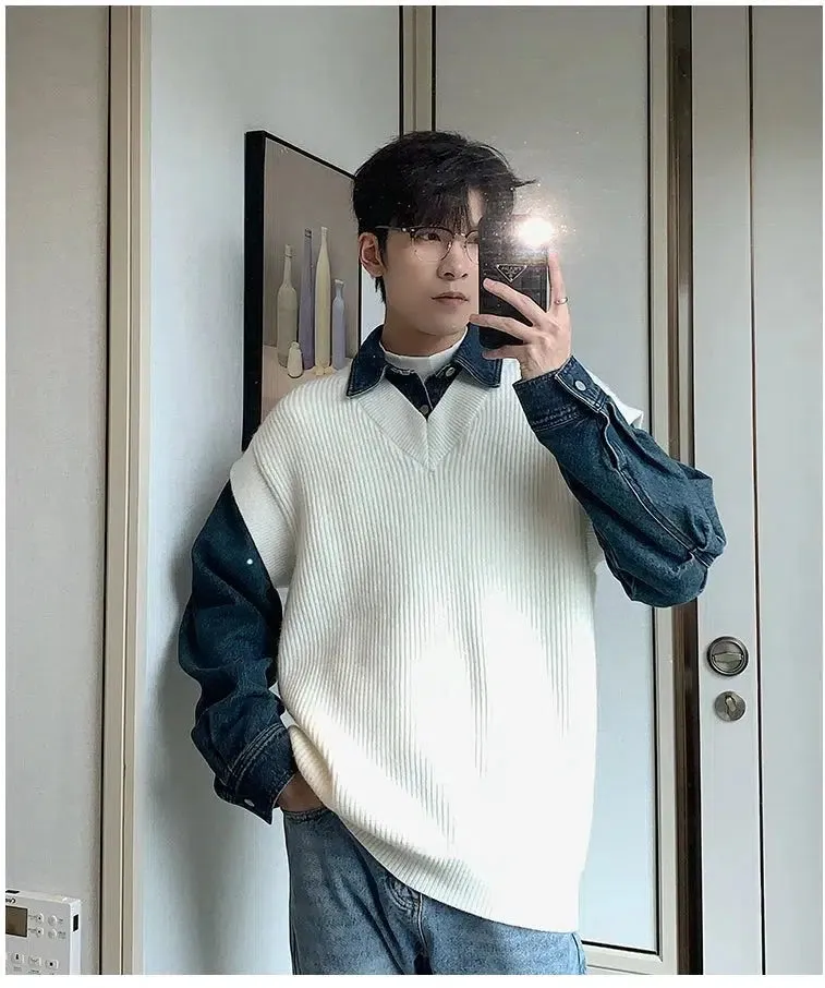 Denim Patchwork Two Piece Sweater