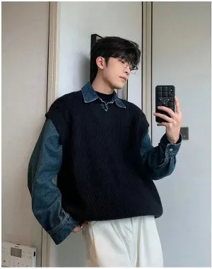 Denim Patchwork Two Piece Sweater