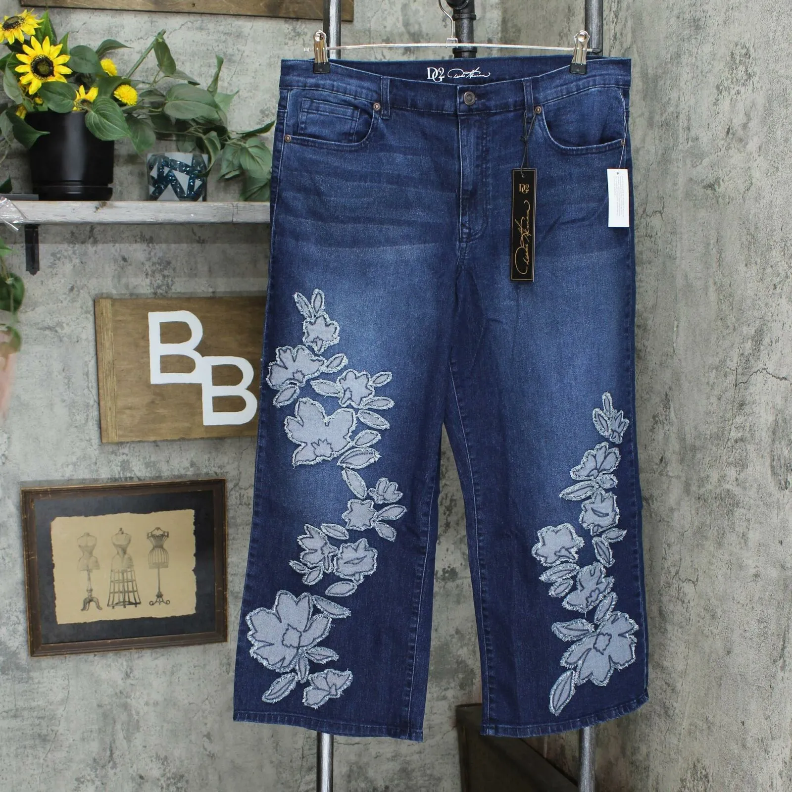 DG2 by Diane Gilman Plus Size Embroidered And Frayed Wide-Leg Jeans