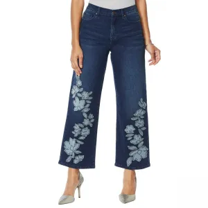 DG2 by Diane Gilman Plus Size Embroidered And Frayed Wide-Leg Jeans