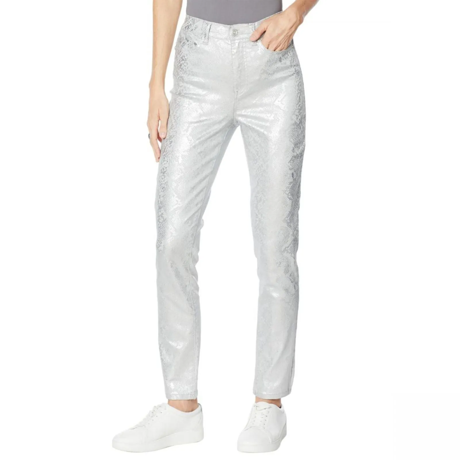 DG2 by Diane Gilman Womens Plus Stretch Foil-Print Skinny Jean