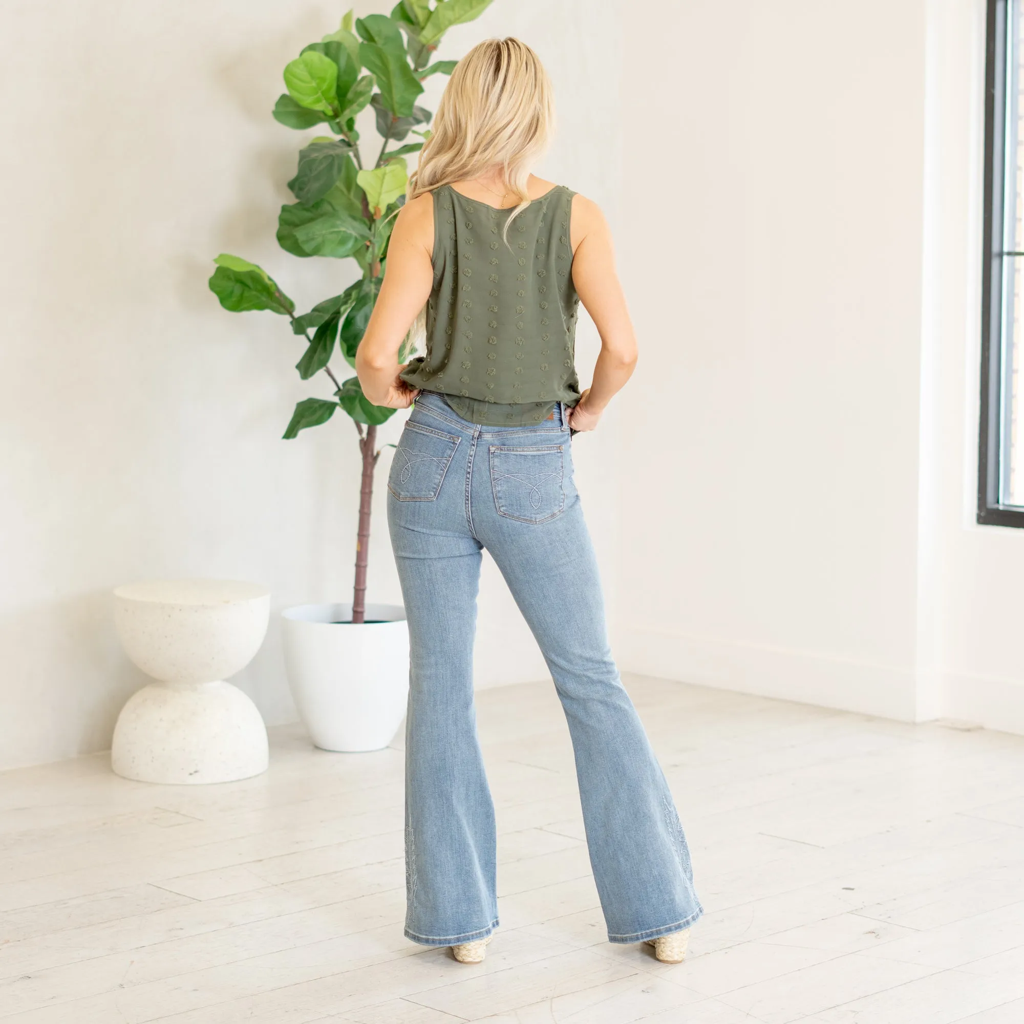 Embroidered High Rise Flare Regular & Plus Sizes