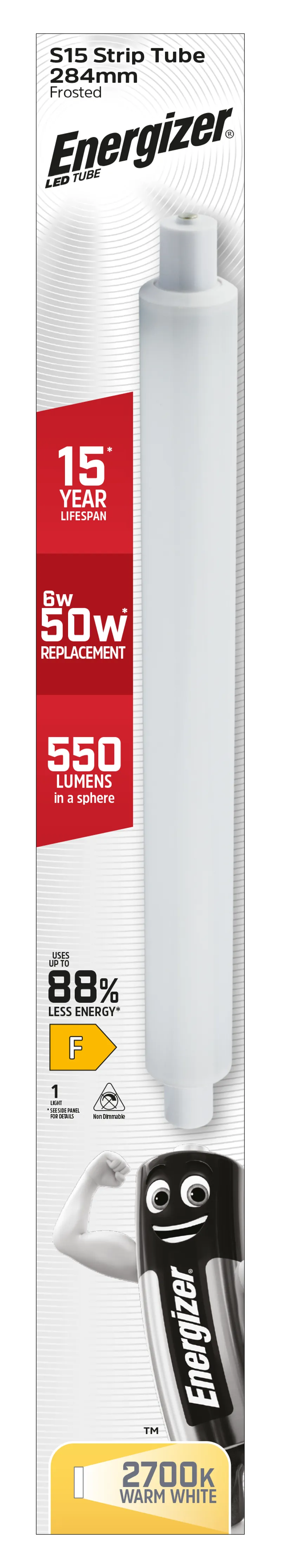 Energizer 5.5W 550lm S15 LED Strip Tube Warm White 2700K