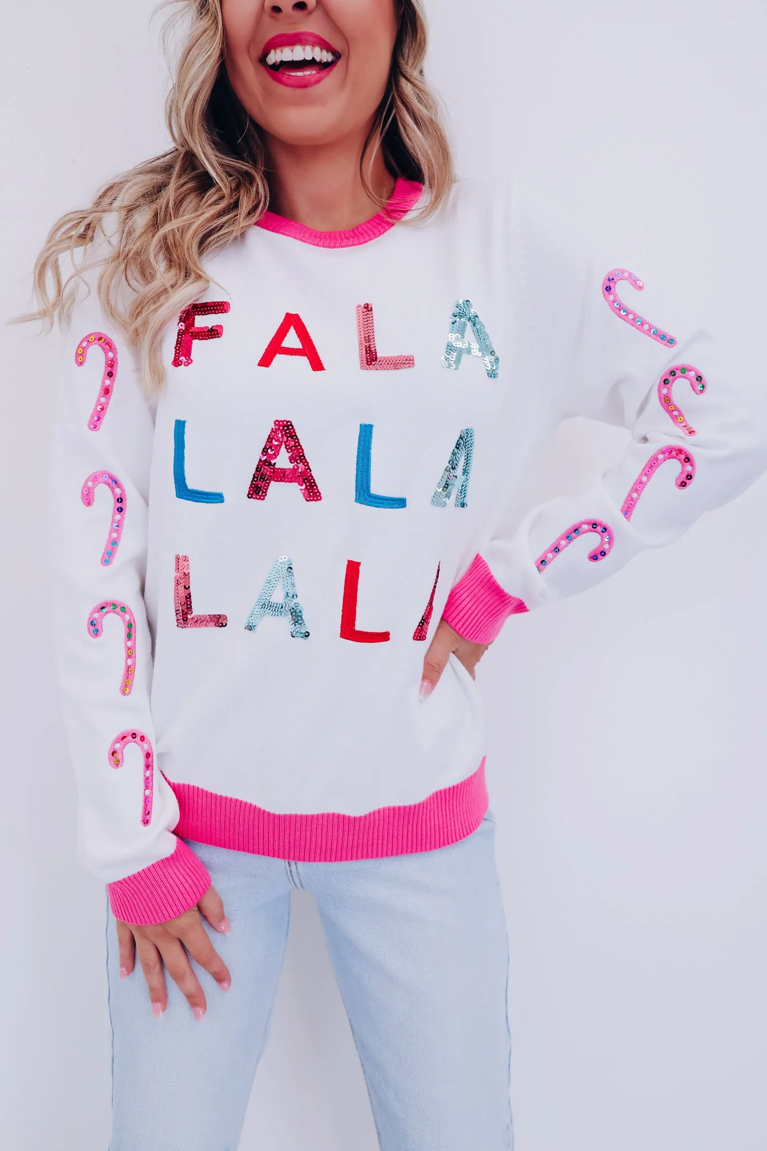 Fa La La Sequin Sweater- White