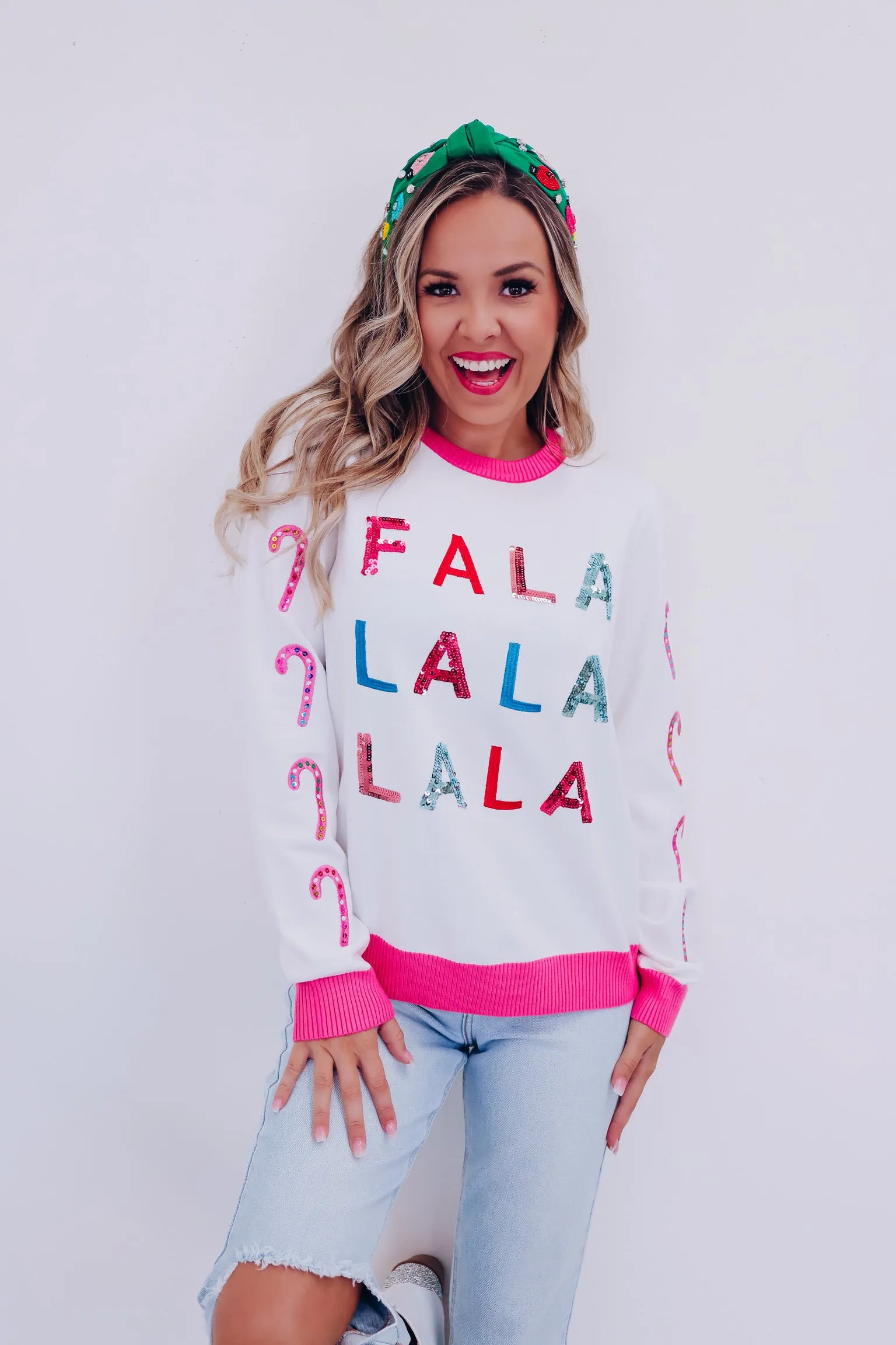Fa La La Sequin Sweater- White