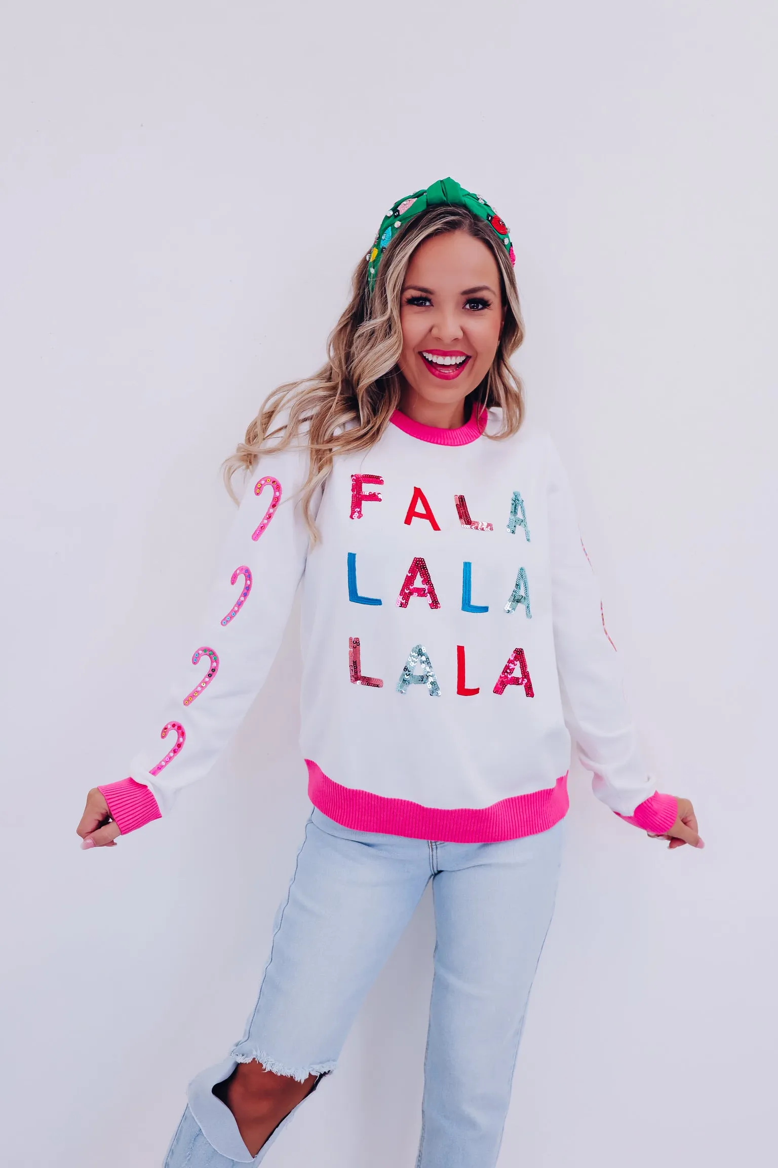 Fa La La Sequin Sweater- White