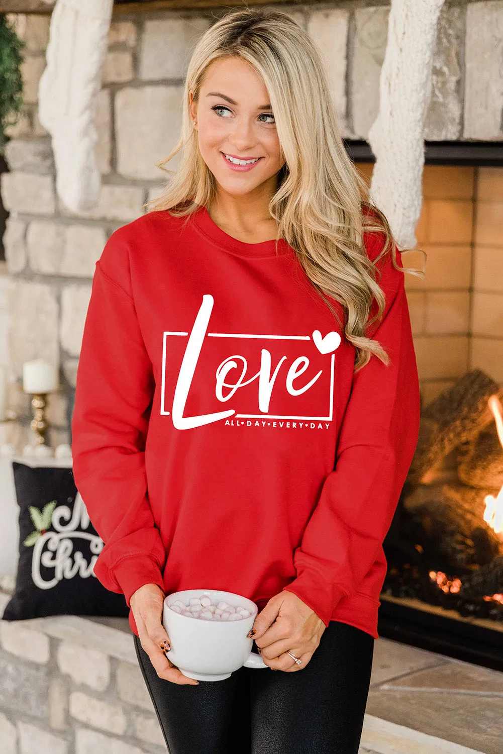 Fiery Red Valentine's Day Love Graphic Sweatshirt