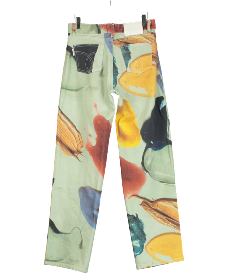 FIORUCCI Green Paint Print Straight Jeans W26