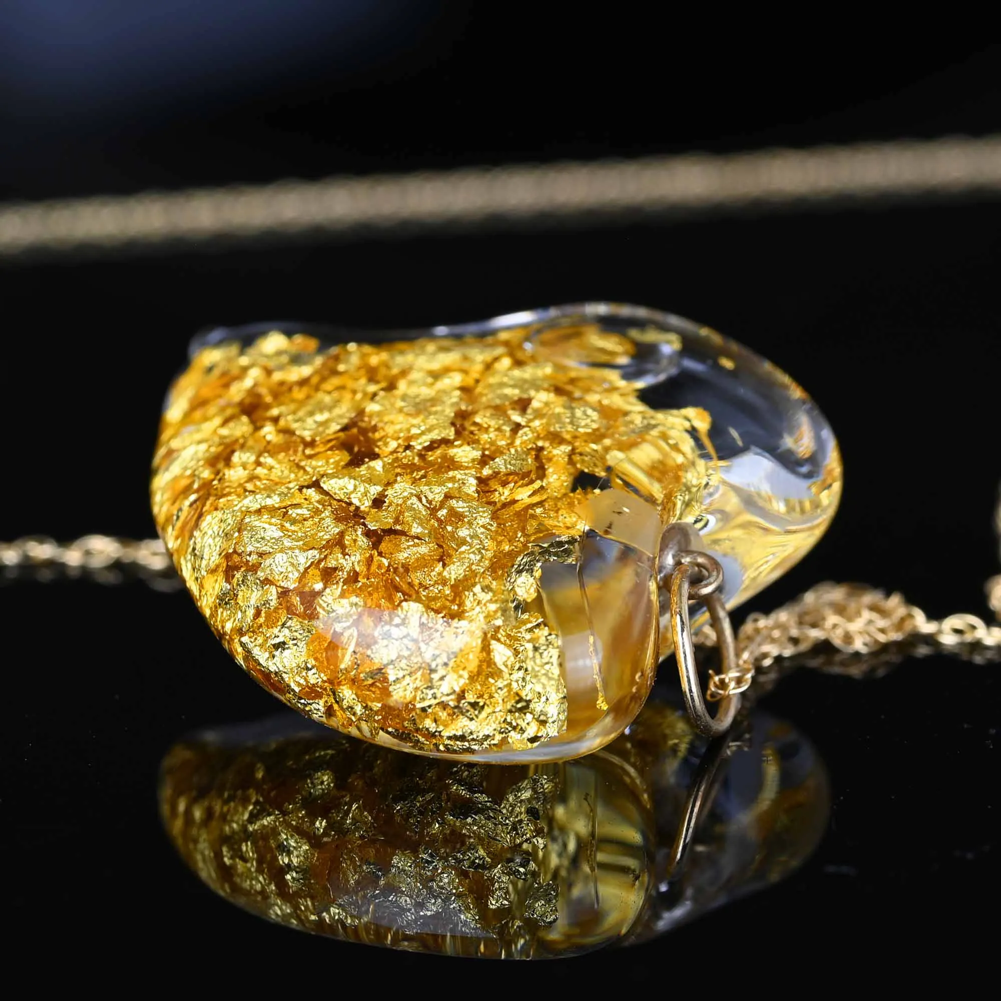 Floating 24K Gold Flake Witches Heart Pendant Charm