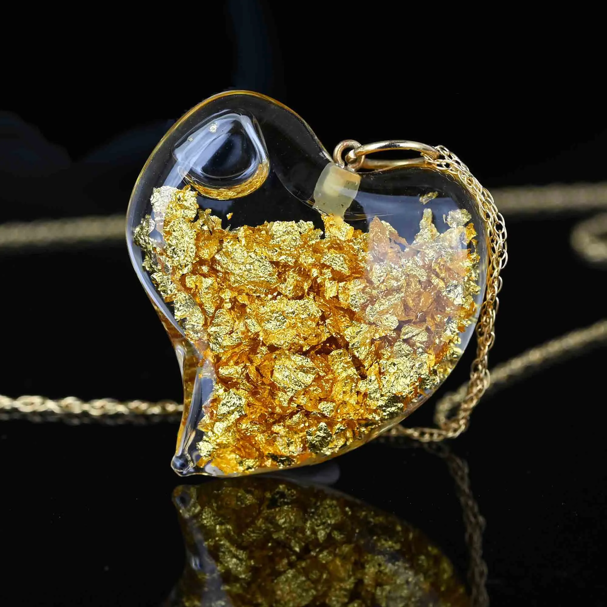 Floating 24K Gold Flake Witches Heart Pendant Charm