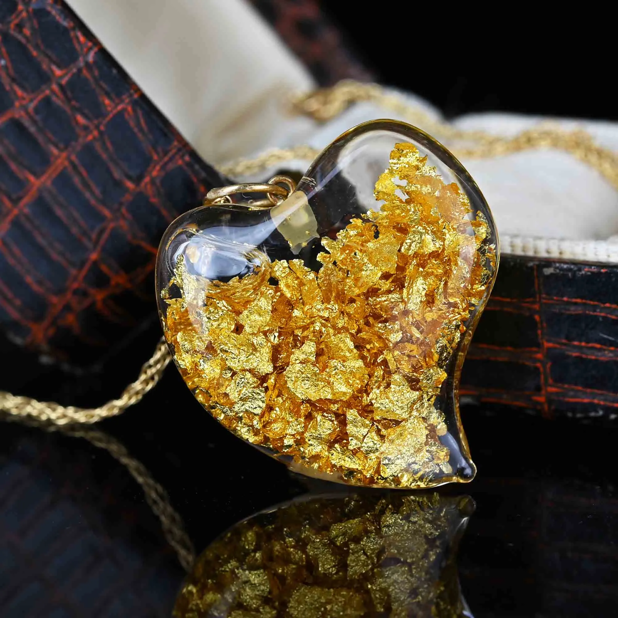 Floating 24K Gold Flake Witches Heart Pendant Charm