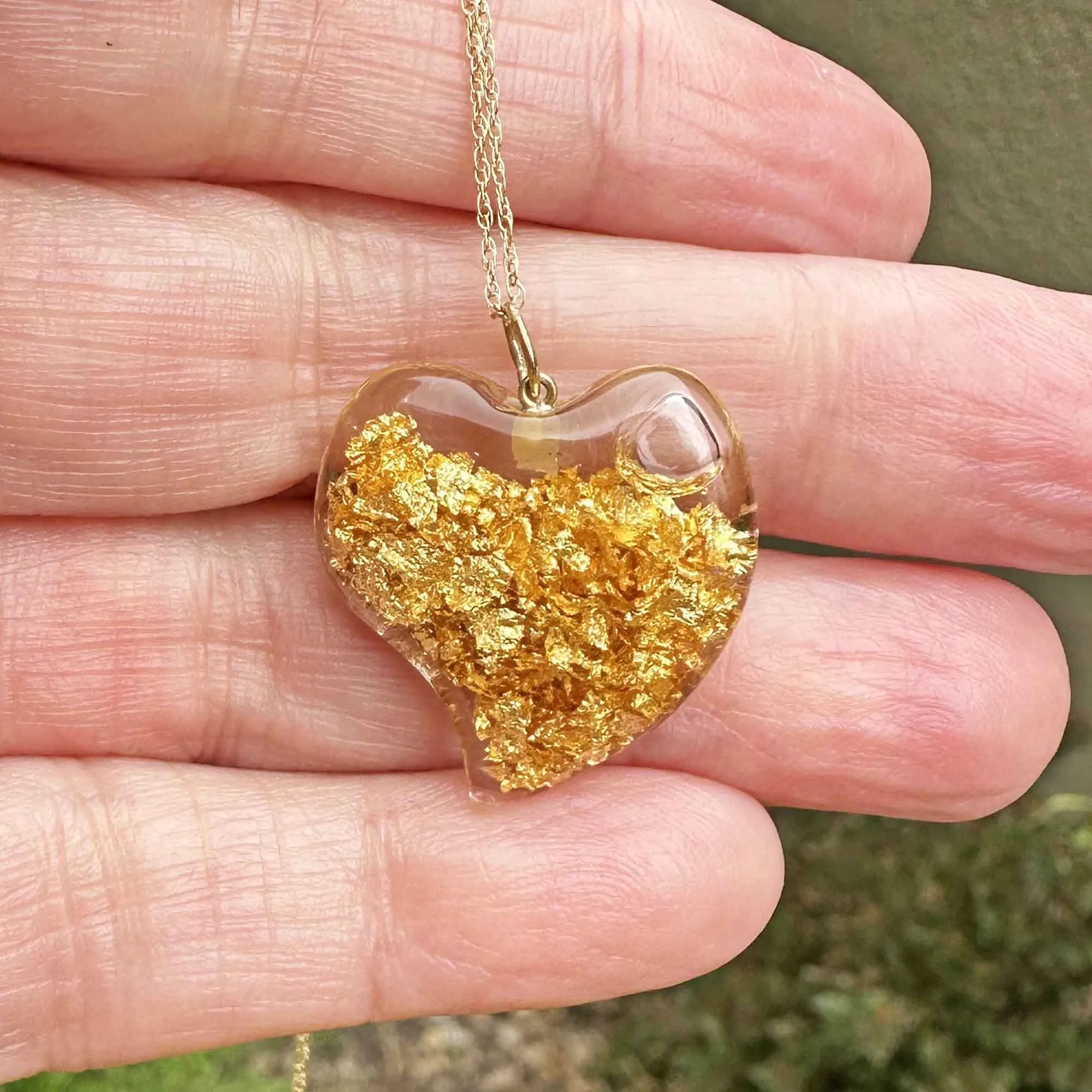 Floating 24K Gold Flake Witches Heart Pendant Charm