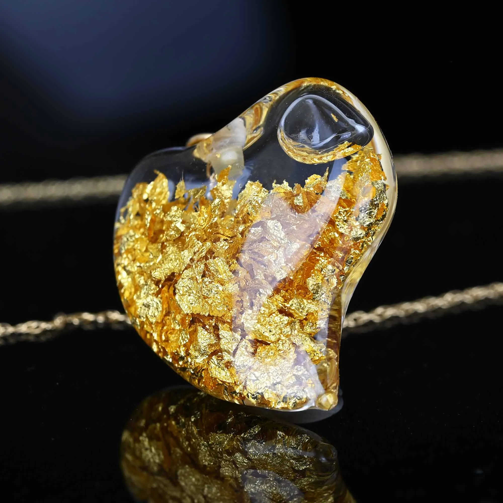 Floating 24K Gold Flake Witches Heart Pendant Charm