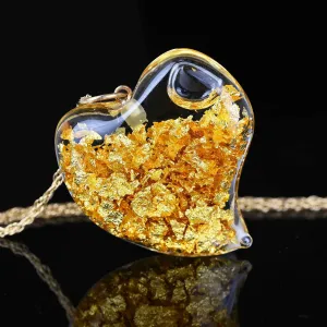 Floating 24K Gold Flake Witches Heart Pendant Charm