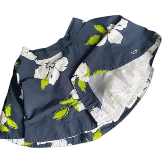 Floral Skater Skirt Navy Blue Hollister