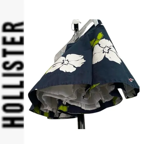 Floral Skater Skirt Navy Blue Hollister